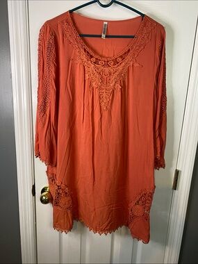 Mollorello Crochet-Trim Tunic in Burnt Orange Size Large Top.